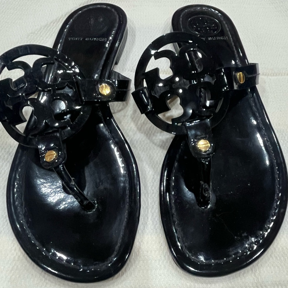 Tory Burch Miller Black Patten Sandals - like new